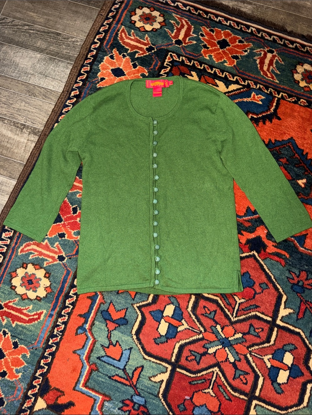 Shanghai Tang 100% Cashmere Jade Button Cardigan Sweater Green M